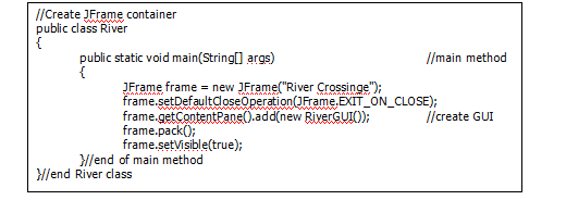 Windows GUI (JFrame) application for launching RiverCrossing game